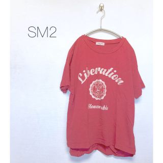 サマンサモスモス(SM2)のSamansa mos2 バックラウンドTシャツ 赤(Tシャツ(半袖/袖なし))