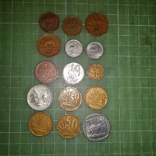 南アフリカ硬貨×15枚(金額7.61、1965～2007年)(貨幣)