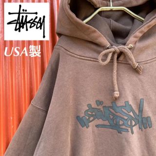 ステューシー(STUSSY)の☆紺タグUSA製☆オールドステューシー☆プルオーバーパーカー☆アースカラー(パーカー)