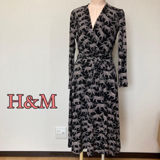 エイチアンドエム(H&M)のH&Mカシュクール♡ヒョウ柄ワンピース　リボン(ロングワンピース/マキシワンピース)