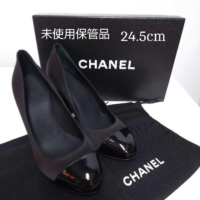 CHANEL(シャネル)の未使用　保管品　シャネル　パンプス　異素材　37　1/2　黒　HJ061 レディースの靴/シューズ(ハイヒール/パンプス)の商品写真