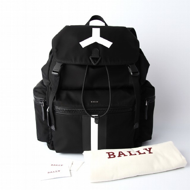 新品 BALLY バリー メンズ ナイロン バックパック リュック バッグ 黒約40cm奥行き