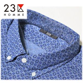 ニジュウサンク(23区)の 《23区HOMME》新品 花柄 ボタンダウン カジュアルシャツ 長袖 青 2L(シャツ)