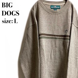 海外古着　BIG DOG トレーナー ライン　ワンポイント　ドッグ　ベージュ(スウェット)