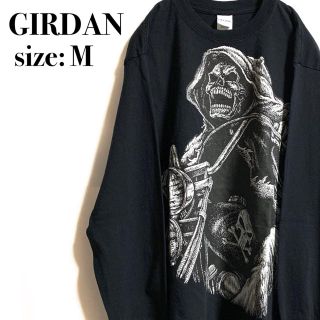 ギルタン(GILDAN)のGIRDAN ギルダン　バイク　スカル　骸骨　ロンT ブラック　黒(Tシャツ/カットソー(七分/長袖))