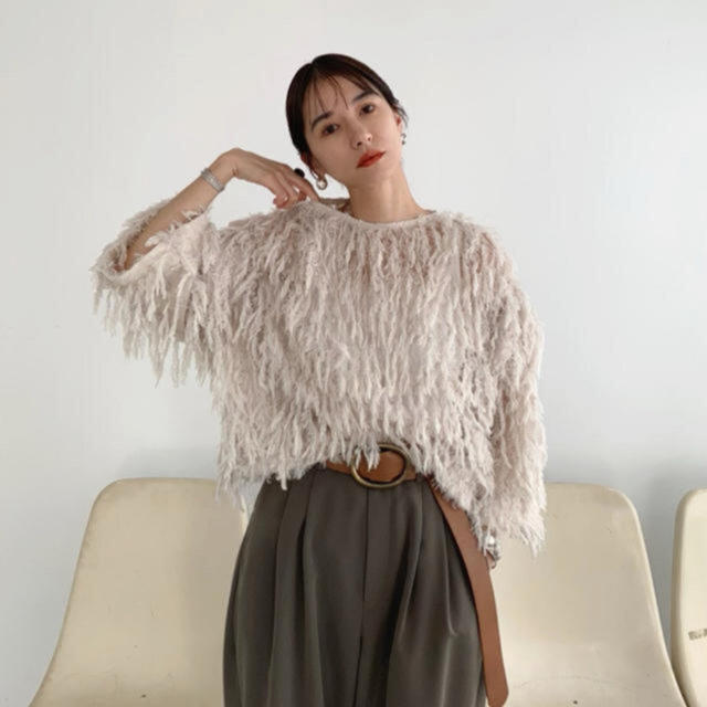 レディースCLANE クラネ FRINGE LACE TOPS フリンジ トップス