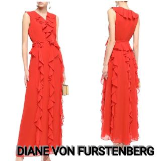 ダイアンフォンファステンバーグ(DIANE von FURSTENBERG)のDIANE VON FURSTENBERGラッフル付き ジョーゼット ドレス(ロングドレス)