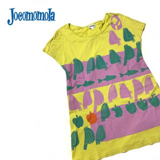 ホコモモラ(Jocomomola)の美品　ホコモモラ　フレンチスリーブプリントTワンピース　チュニック　40(Tシャツ(半袖/袖なし))