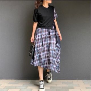 ★美品★sacai 2018ブラック×ホワイトチェックワンピース