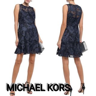 マイケルコース(Michael Kors)のMICHEAL MICHAEL KORSひだ＆刺繍入り メッシュ ワンピース(ミニワンピース)