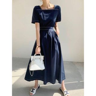 ザラ(ZARA)の【新品未使用】birthdaybash   デニム  リネン  ワンピース(ロングワンピース/マキシワンピース)