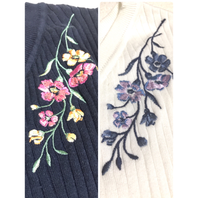 JILL by JILLSTUART(ジルバイジルスチュアート)のきゃほ様ご専用♡美品✧︎*】ジルバイ☆花刺繍 半袖リブニット ネイビー＆白セット レディースのトップス(カットソー(半袖/袖なし))の商品写真