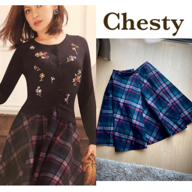 Chesty(チェスティ)のチェスティ chesty マルチ　フレア　膝丈　スカート　チェック　雑誌掲載 レディースのスカート(ひざ丈スカート)の商品写真