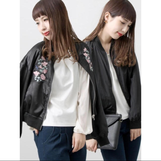 WEGO(ウィゴー)のWEGO フラワー刺繍ブルゾン(black) レディースのジャケット/アウター(ブルゾン)の商品写真