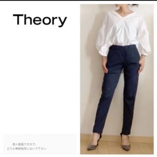 セオリー(theory)のセオリー☆クロップド パンツ☆アンクル丈☆ネイビー☆イージーパンツ☆リネン(クロップドパンツ)