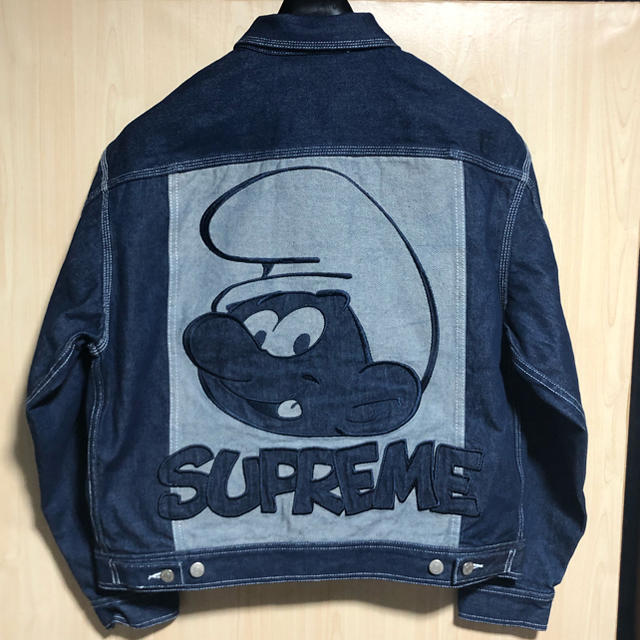 supreme denim trucker jacket smurfs