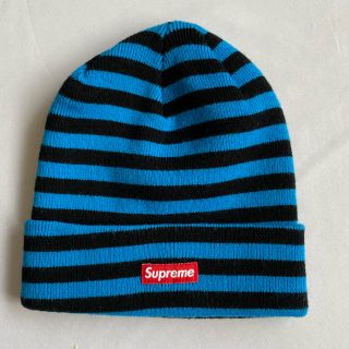 シュプリーム(Supreme)の未使用 シュプリーム 青 黒 ボーダー ボックスロゴ ニット帽 キャップ (ニット帽/ビーニー)