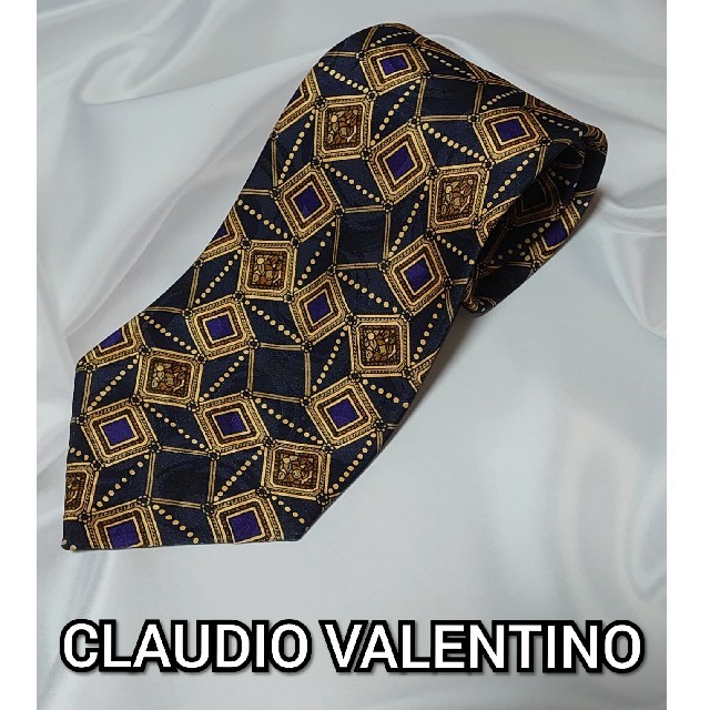 CLAUDIO VALENTINO　ネクタイ　紺　ネイビー　ゴールド