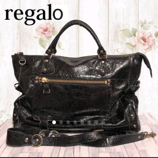 レガロ(REGALO)のregalo ハンドバッグ　ショルダーバッグ ブラック  ショルダーベルト付(ハンドバッグ)