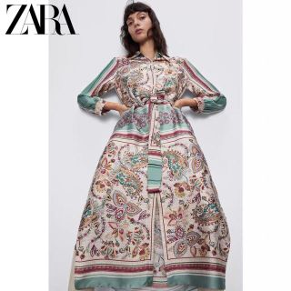 ザラ(ZARA)の【超希少】エンリケ　着用　ZARA ワンピース　サテンワンピ　ロング　柄(ロングワンピース/マキシワンピース)