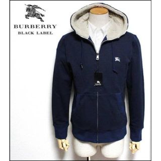 バーバリーブラックレーベル(BURBERRY BLACK LABEL)の新品バーバリーブラックレーベル フード裏ボア付き パーカー 紺 2(M)(パーカー)