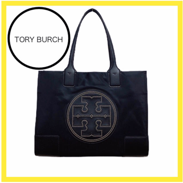 TORY BURCH  ロゴトートバッグ　ナイロン 黒 A4収納 保存袋付き.