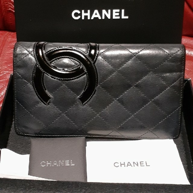 CHANEL カンボンライン長財布 ブラック×ピンク ココマーク［正規品］1コインケース