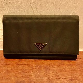 プラダ(PRADA)のPRADA  プラダ 財布 長財布 ロゴ プレート ブラック ナイロン used(長財布)