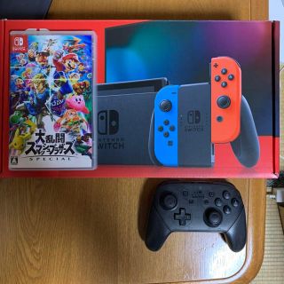 ニンテンドースイッチ(Nintendo Switch)の新型任天堂スイッチ本体+PROコントローラー+スマブラSP(家庭用ゲーム機本体)