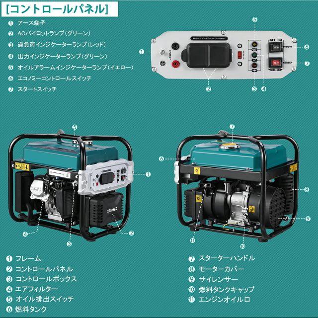 ガソリン発電機インバーター式 正弦波 最大出力2.0KVA50Hz/60Hz対応