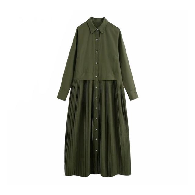 ZARA - 【ザラ】プリーツ切り替え ロング シャツ ワンピース