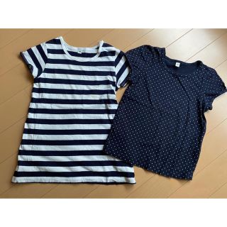 ムジルシリョウヒン(MUJI (無印良品))の女の子　ボーダーシャツ＆水玉Tシャツ 2枚セット　100(Tシャツ/カットソー)