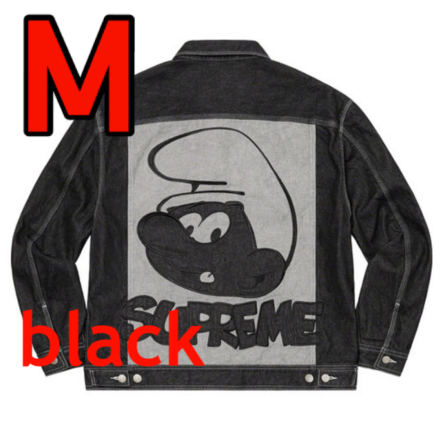 Supreme(シュプリーム)の supreme Smurfs Denim Trucker Jacket 黒 M メンズのジャケット/アウター(Gジャン/デニムジャケット)の商品写真