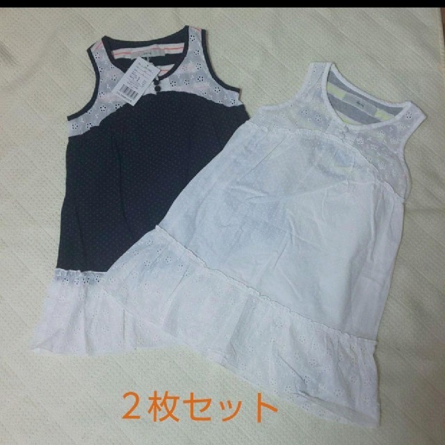 Corva お揃い服ドット×ボーダーサンドレス ２枚セット キッズ/ベビー/マタニティのキッズ服女の子用(90cm~)(ワンピース)の商品写真