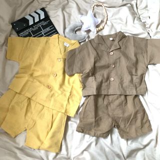 キッズセットアップ リネン風 カラーシャツ ハーフパンツ キッズ韓国服 男の子(Ｔシャツ)