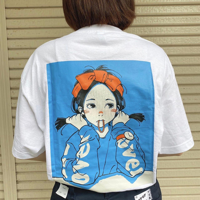 L】OVER PRINT POP ART Tee オーバープリント古塔つみ 青 - Tシャツ