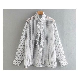 ザラ(ZARA)の🍁秋先行🍁2124◆white レトロ プリント柄 シフォン ブラウス(シャツ/ブラウス(長袖/七分))