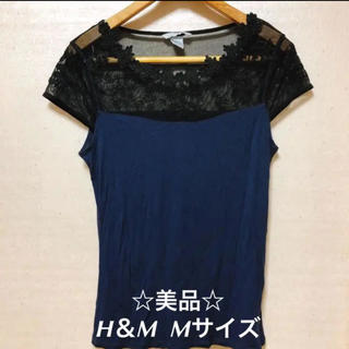 エイチアンドエム(H&M)のH&Mトップス Tシャツ レースシースルーカットソー  Mサイズ(Tシャツ(半袖/袖なし))
