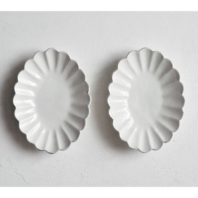 注目ショップ・ブランドのギフト 高島大樹さん：粉引輪花楕円皿 2枚セット（未使用） 食器