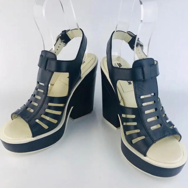 美品★JIL SANDER NAVY・バックストラップ サンダル（381/2）