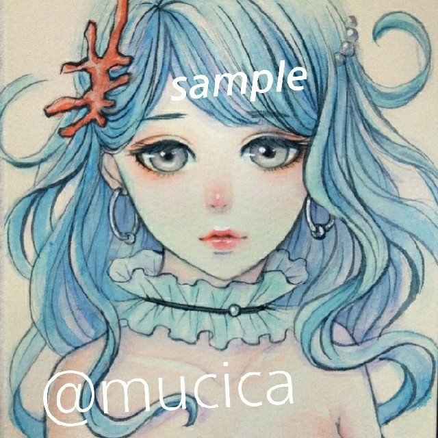 定番の冬ギフト 専用 手描きイラスト オリジナル 人魚 水彩画 アート+