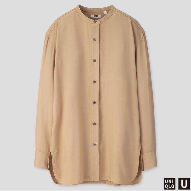 UNIQLO(ユニクロ)の【UNIQLO U】ドレープツイルスタンドカラーシャツ長袖 レディースのトップス(シャツ/ブラウス(長袖/七分))の商品写真