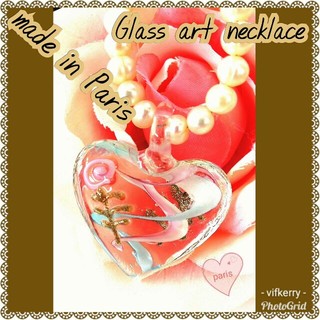 アッシュペーフランス(H.P.FRANCE)の新品 Glass art ガラス ネックレス　フランス製　幸せハート　あまりに美(ネックレス)