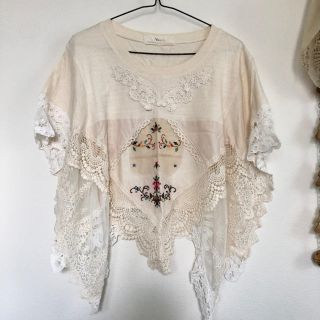 エムスール(m.soeur)のveerle　ヴェルル　刺繍レースポンチョ　ナチュラル(ポンチョ)