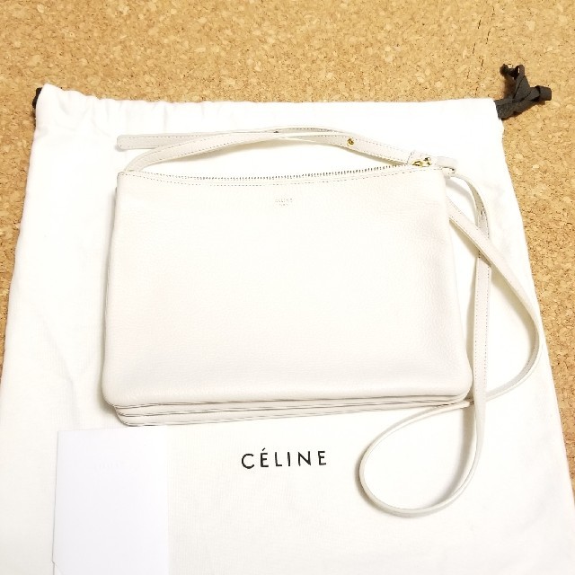 貴重 CELINE セリーヌ トリオ ラージ ゴートスキン ホワイトレディース