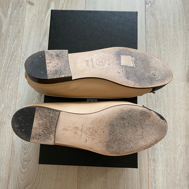 CHANEL バレエシューズ ベージュ黒 351/2 【オープニングセール】 49.0