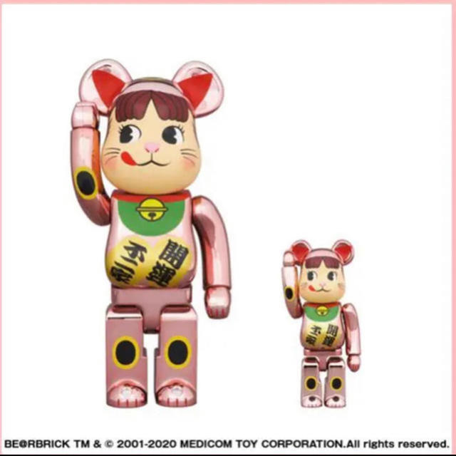 MEDICOM TOY(メディコムトイ)のBE@RBRICK 招き猫 ペコちゃん 桃金メッキ 100％ ＆ 400％ エンタメ/ホビーのおもちゃ/ぬいぐるみ(キャラクターグッズ)の商品写真