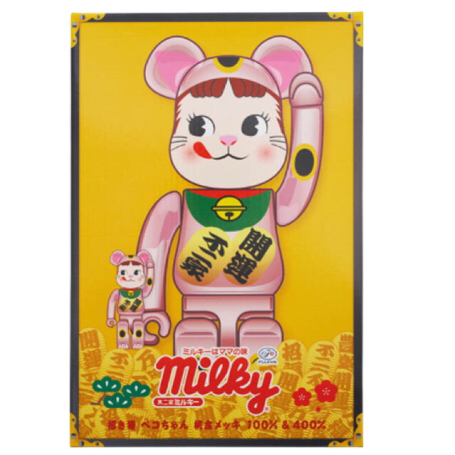 BE@RBRICK 招き猫 ペコちゃん 桃金メッキ 100％ ＆ 400％