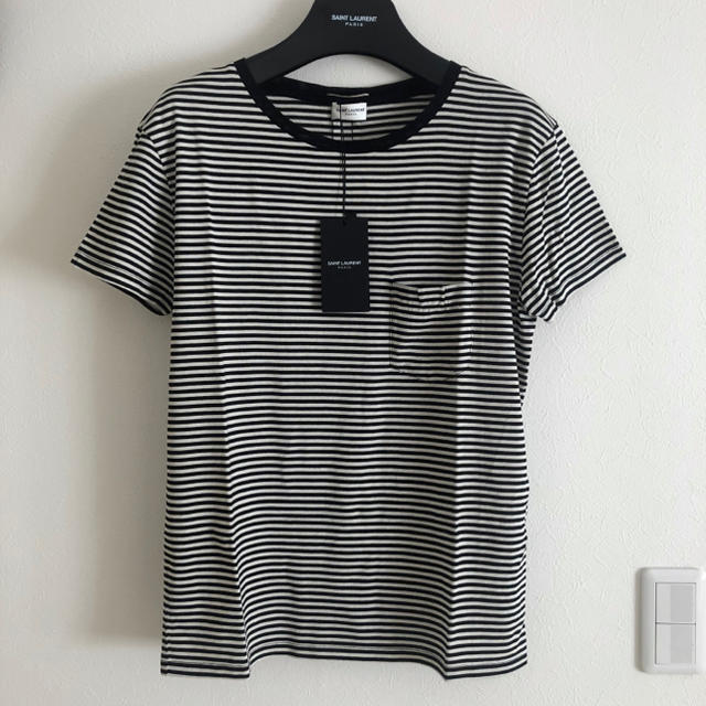 即納-96時間限定 新品!SAINT LAURENT キムタク着 シルクボーダーT