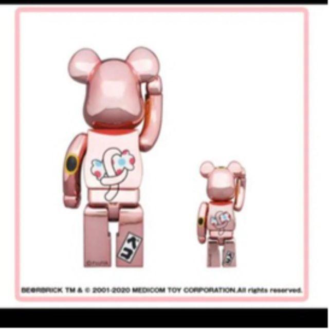 BE@RBRICK 招き猫 ペコちゃん 桃金メッキ 100％ ＆ 400％